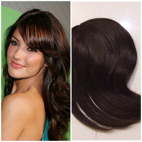 Accessories Dark Brown Human Hair Clipon Side Swept Bangs Poshmark